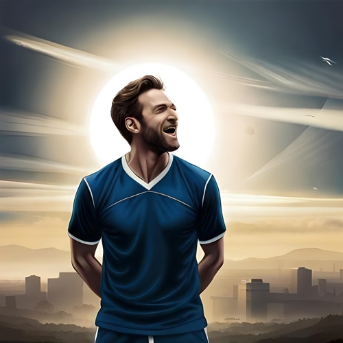 Un hombre en ropa deportiva iluminado de felicidad
